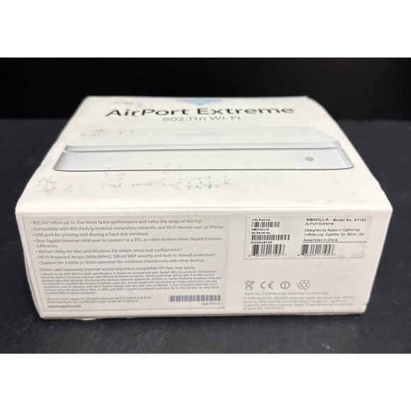 Apple A1143 White AirPort Extreme Base Station Wireless Router Tested Box Cables - Picture 10 of 11